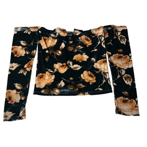 Rue21 Floral Velvet Off Shoulder Top Long Sleeve Womens XL Crop Top - Picture 1 of 4